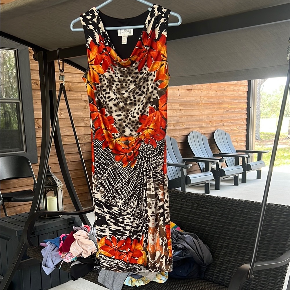 Orange and Black Sleeveless Asymmetrical Sheath Dress